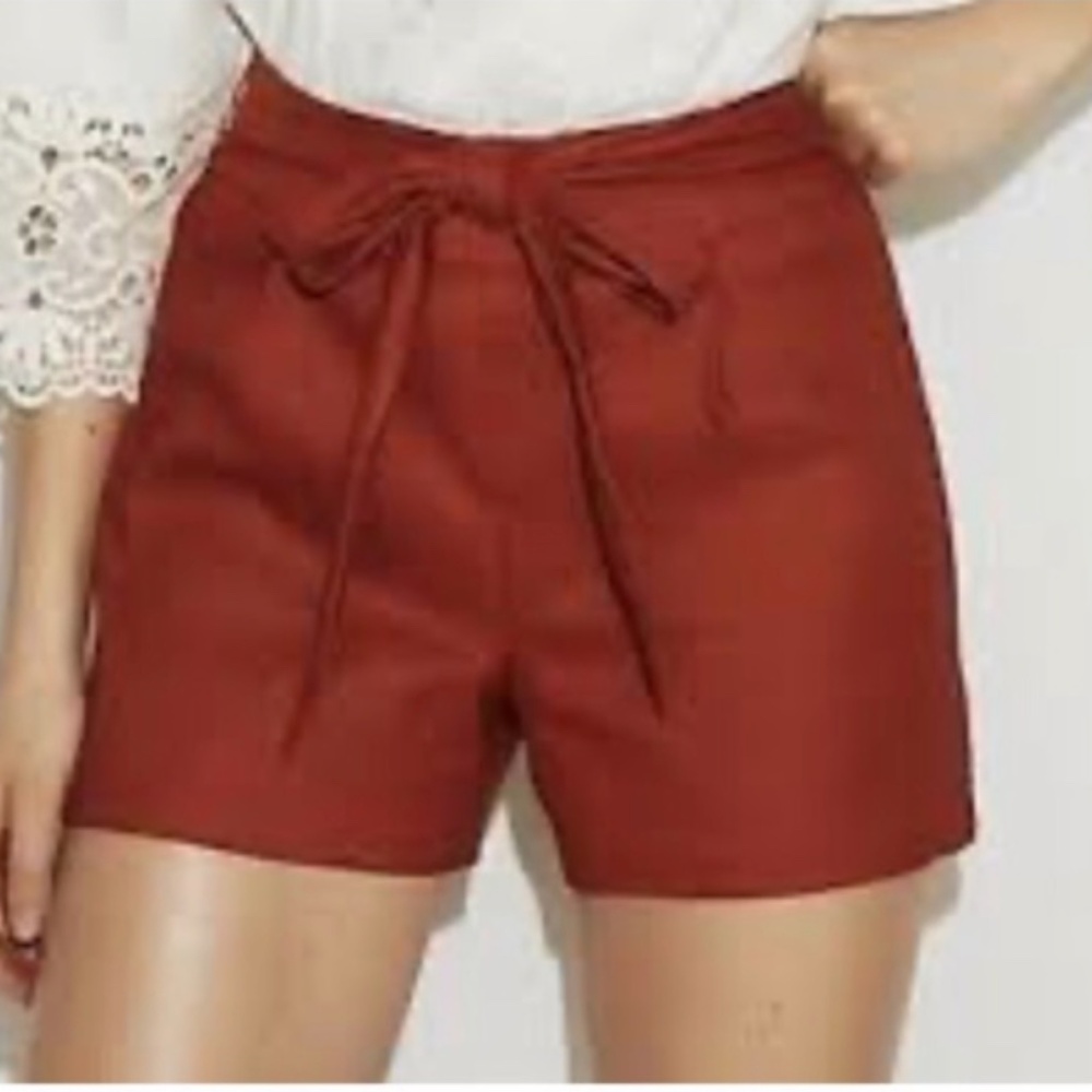 315 NWT Express High Rise Linen-Blend Midi Shorts – Side Zip & Tie Belts S